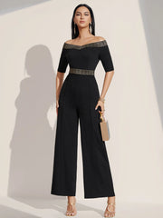 Firerie Off Shoulder Contrast Tape Jumpsuit Workwear