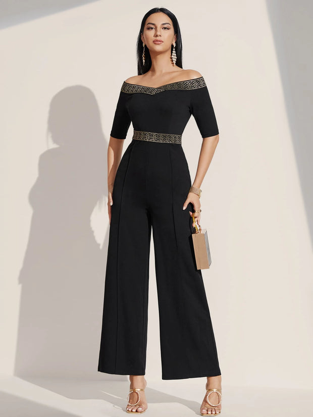 Firerie Off Shoulder Contrast Tape Jumpsuit Workwear