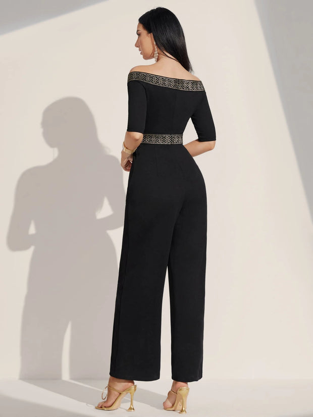 Firerie Off Shoulder Contrast Tape Jumpsuit Workwear