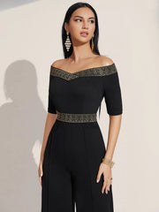 Firerie Off Shoulder Contrast Tape Jumpsuit Workwear