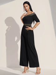Firerie Off Shoulder Contrast Tape Jumpsuit Workwear