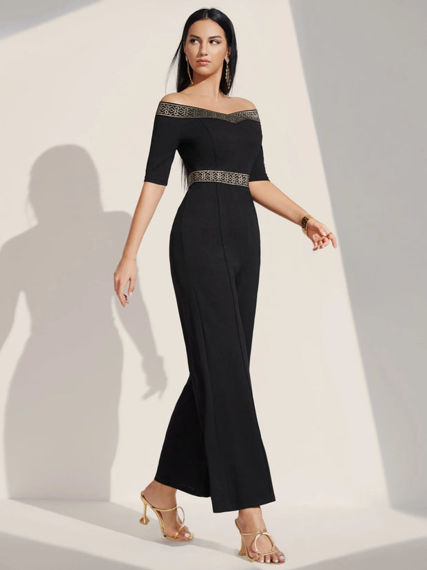 Firerie Off Shoulder Contrast Tape Jumpsuit Workwear