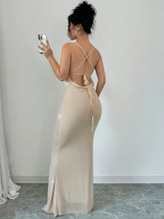 Firerie Women's Elegant Sexy Sheer Sparkling Criss-Cross Backless Bodycon Mid-Length Dress