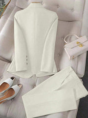 Calvaya Apricot Double-Breasted Long Sleeve Blazer And Pants Elegant Women's Suit Set
