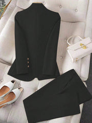 Calvaya Apricot Double-Breasted Long Sleeve Blazer And Pants Elegant Women's Suit Set