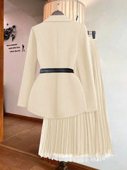 Franclia Women's Solid Color Lapel Collar Long Sleeve Blazer And Pleated Mini Skirt Elegant Suit Set