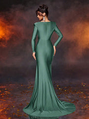 Glamrae Elegant Simple Square Neck Puff Sleeve Front Panel Fitted High Waist Dress