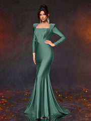 Glamrae Elegant Simple Square Neck Puff Sleeve Front Panel Fitted High Waist Dress