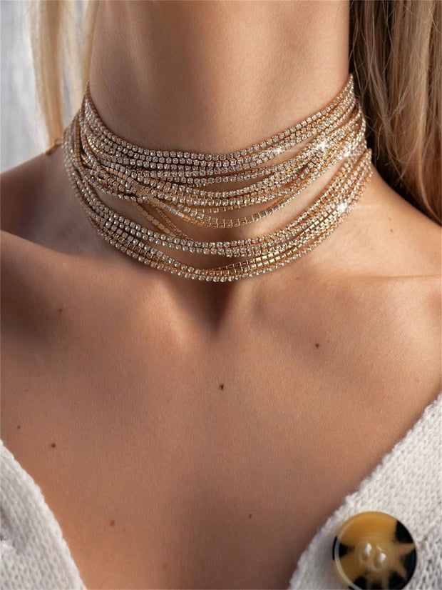 Women Elegant Rhinestone Decor Necklace