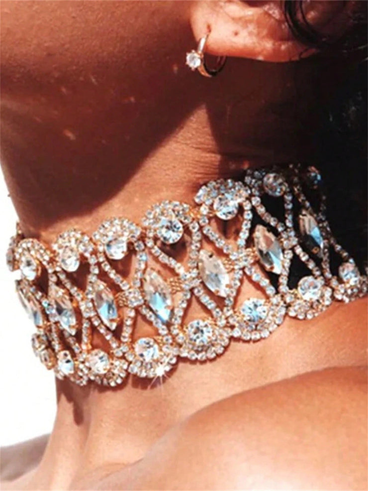 Women Elegant Rhinestone Decor Necklace