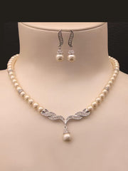 Handmade Beaded Glass Pearl With Rhinestones Necklace Earring Set