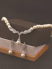 Handmade Beaded Glass Pearl With Rhinestones Necklace Earring Set