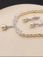 Handmade Beaded Glass Pearl With Rhinestones Necklace Earring Set