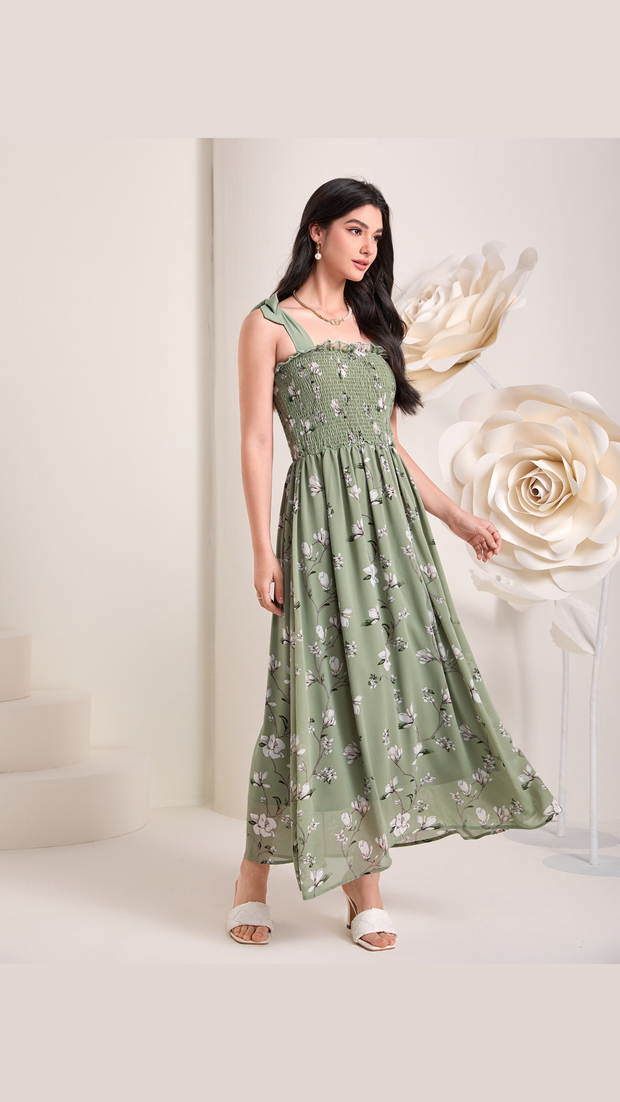 SHEIN Unity Floral Print Ruffle Trim Cami Dress