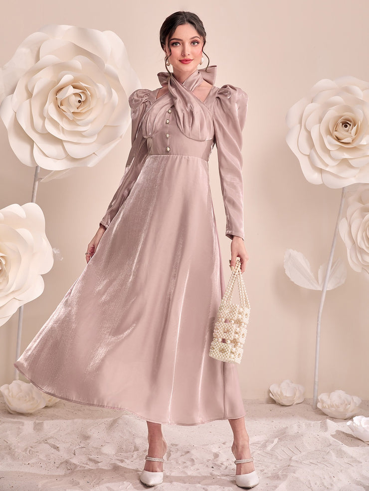 POWDER ORGANZA MODEST EVENING DRESS