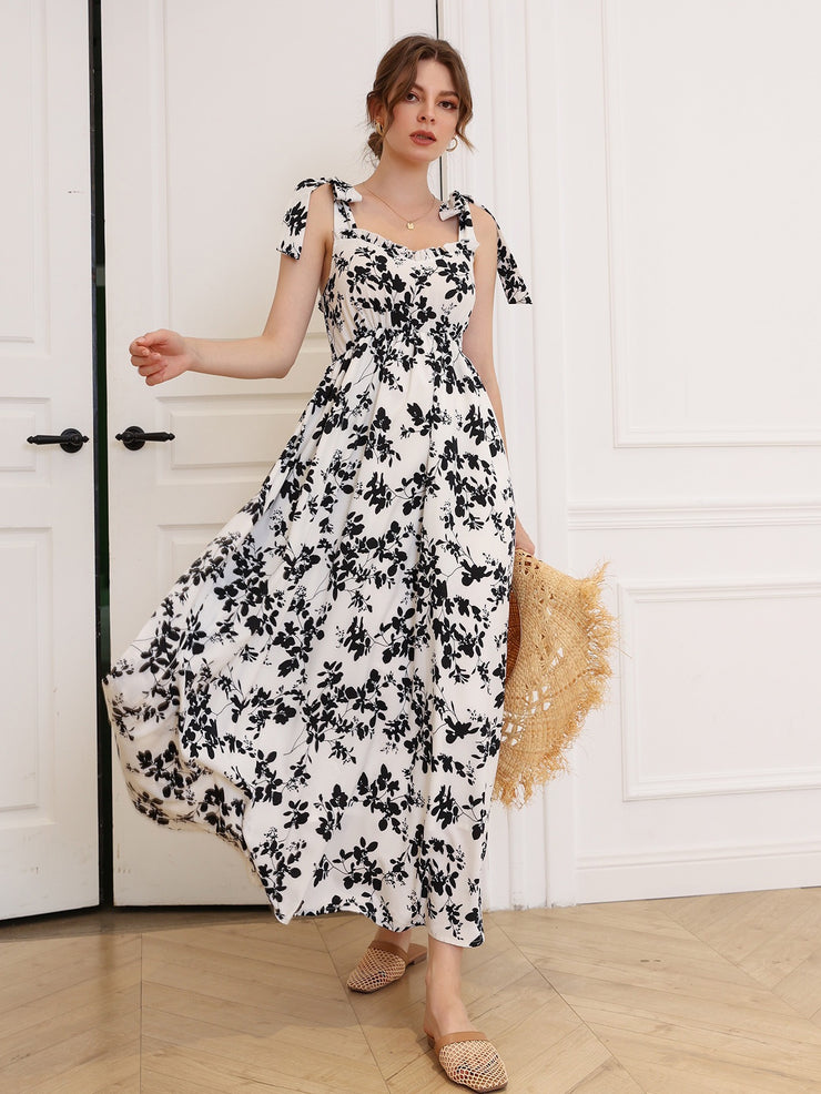 Black Floral Smocked Tiered Maxi Dress
