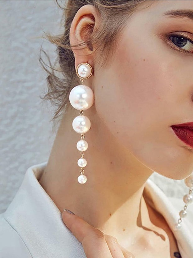 Elegant Big Pearl Long Earrings