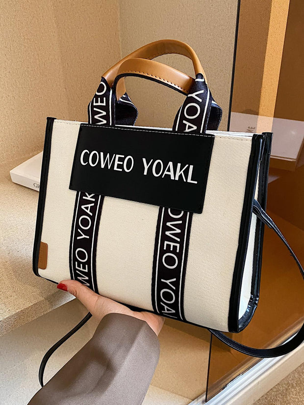 Women's Square Shoulder Bag Letters Pattern Top Handle