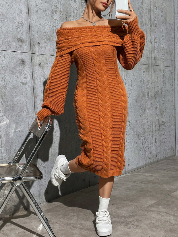 SHEIN EZwear Women’S Casual Cable Knitted Sweater Dress