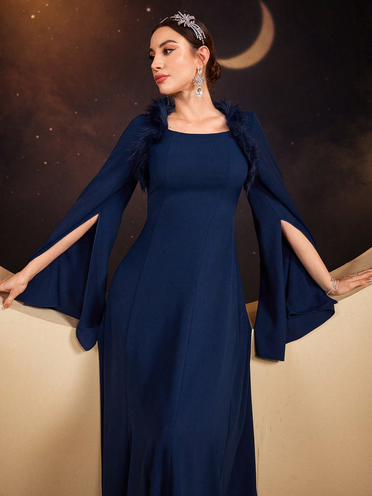 SHEIN Modelyn Women's Solid Color Simple Daily Long Sleeve Dress Maxi Women Outfit Long Evening Dresses