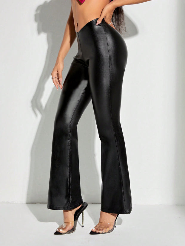 Black Faux Leather High Waisted Flared Trouser