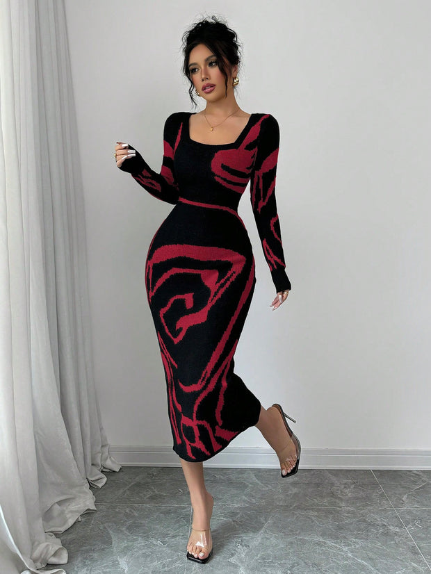 SHEIN Priv̩ Women's Full Printed Bell Sleeve Dress