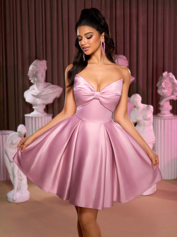 A-line Sweetheart Sleeveless Short/Mini Silk like Satin Homecoming Dress with Pleated