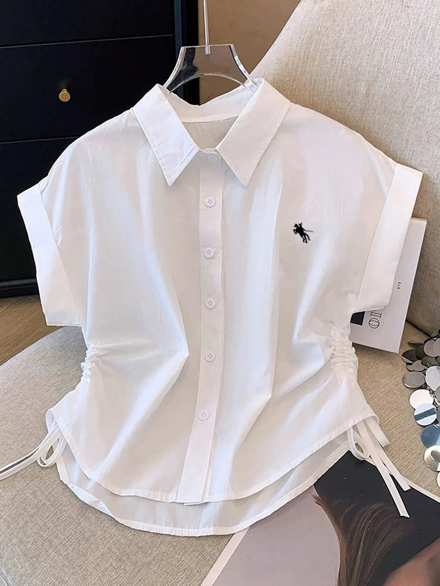 INAWLY Solva Women's Casual Knight Print Short Sleeve Single-Breasted Shirt