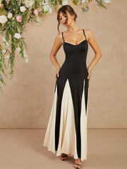 L'Amorae Elegant Black And White Dress With Spaghetti Straps