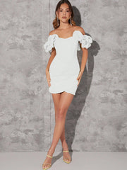 L'Amorae Off Shoulder Ruffle Wrap Hem Dress