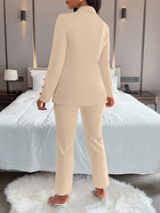 Women's Solid Color Simple Daily Long Sleeve Long Pants Suit, 2pcs/Set