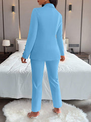 Women's Solid Color Simple Daily Long Sleeve Long Pants Suit, 2pcs/Set