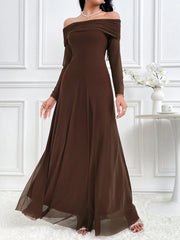 Modelyn Women's Elegant Solid Color Off Shoulder Dress Long Dresses