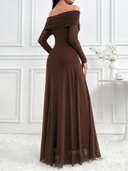 Modelyn Women's Elegant Solid Color Off Shoulder Dress Long Dresses