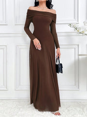 Modelyn Women's Elegant Solid Color Off Shoulder Dress Long Dresses