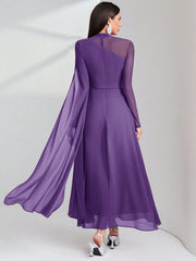 Modelyn Burgundy Red Contrast Mesh Ruched Dress With Sleeves Dress Long Evening Dresses