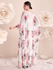 Modelyn Women 2pcs Set - Floral Print Pleated Dress & Front Open Cardigan Jacket 2 Pieces Set