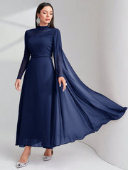 Modelyn Burgundy Red Contrast Mesh Ruched Dress With Sleeves Dress Long Evening Dresses