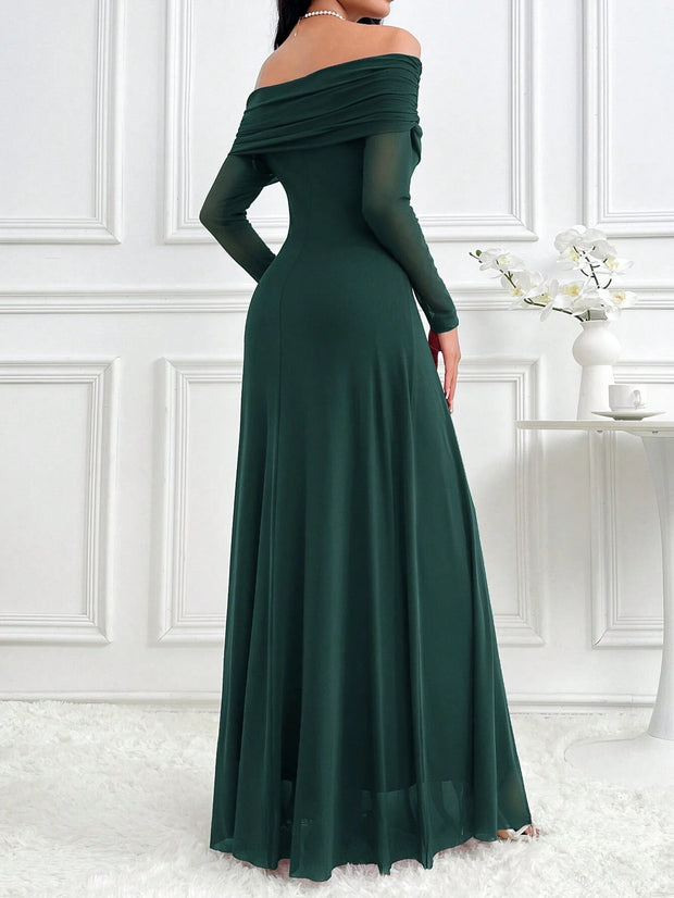 Modelyn Women's Elegant Solid Color Off Shoulder Dress Long Dresses