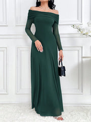 Modelyn Women's Elegant Solid Color Off Shoulder Dress Long Dresses