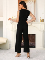 Modelyn Women's Contrast Polka Dot Mesh Jumpsuit