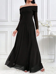 Modelyn Women's Elegant Solid Color Off Shoulder Dress Long Dresses