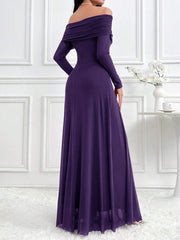 Modelyn Women's Elegant Solid Color Off Shoulder Dress Long Dresses