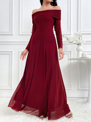 Modelyn Women's Elegant Solid Color Off Shoulder Dress Long Dresses