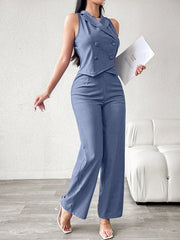 Modelyn Women's Casual/Commute Solid Color Double-Breasted Vest And Pants Suit Set