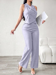 Modelyn Women's Casual/Commute Solid Color Double-Breasted Vest And Pants Suit Set