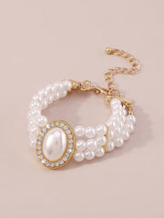 Mydear 1pc Elegant Faux Pearl & Alloy & Cubic Zirconia Decor Chain Bracelet