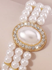 Mydear 1pc Elegant Faux Pearl & Alloy & Cubic Zirconia Decor Chain Bracelet