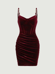 BAE Chain Detail Ruched Velvet Bodycon Dress - Hues