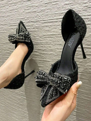 Women's Fashion Outdoor High Heels With Bowknot & Imitation Pearl Decoration - Hues